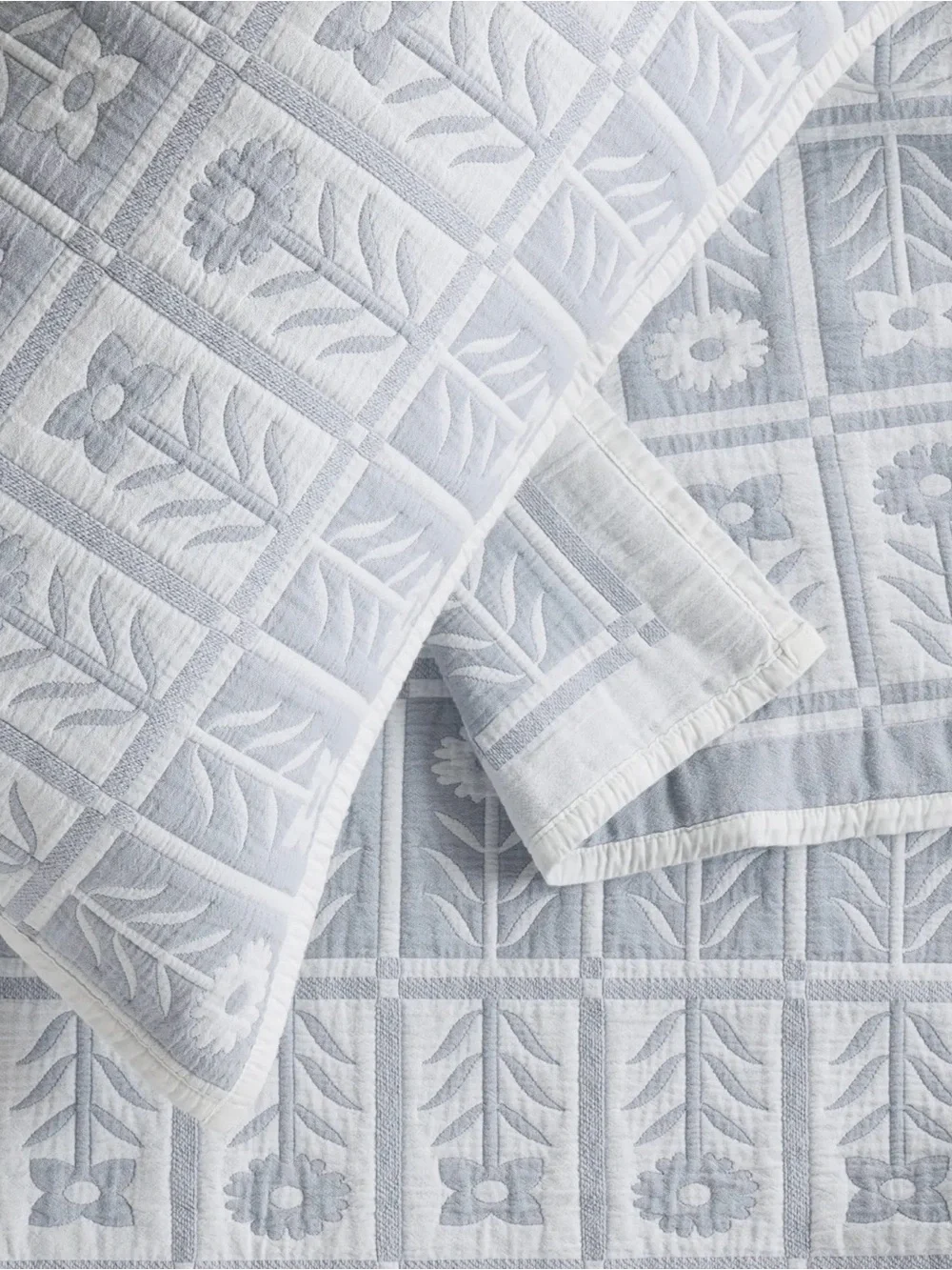 Blue Fog Organic Cotton Jacquard Floral King Sham Set - Retail $70